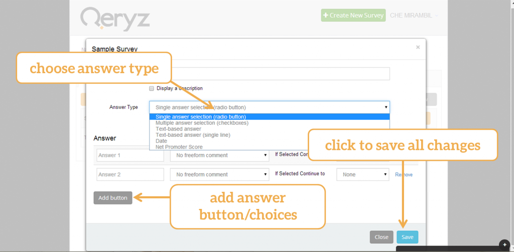 edit survey and save