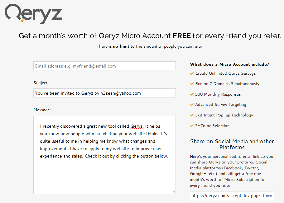 Qeryz Referral page
