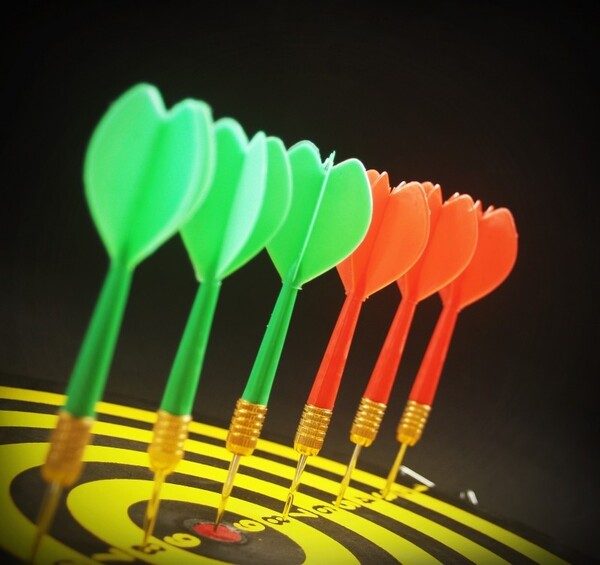 A row of throwing darts