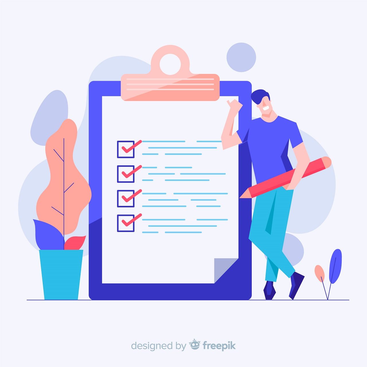 Graphics of a man in front of the survey he made