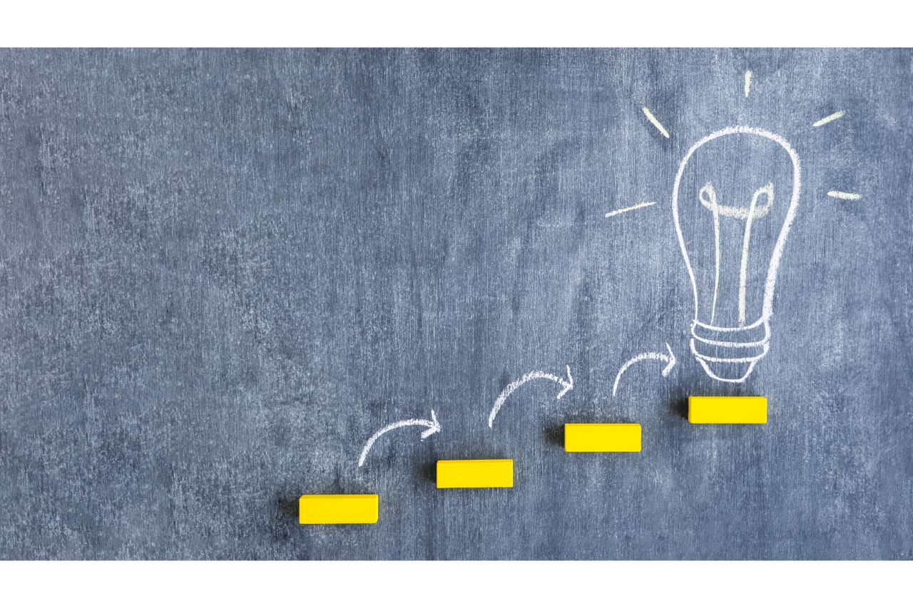 Steps going up to a light bulb